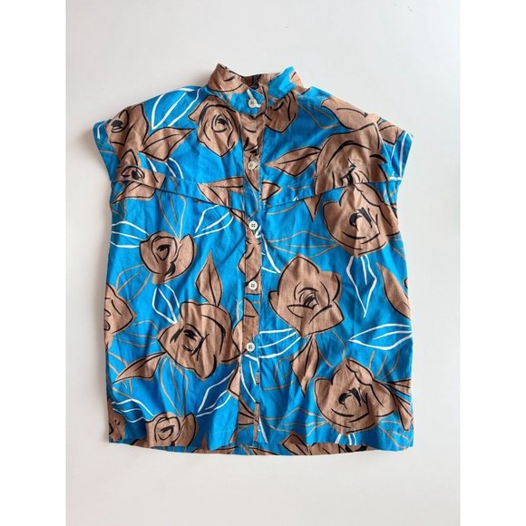 Vintage 90s LADY RUSTAN Blue Floral Polycotton Shirt Full Skirt Set, Size 12 - Picture 5 of 13